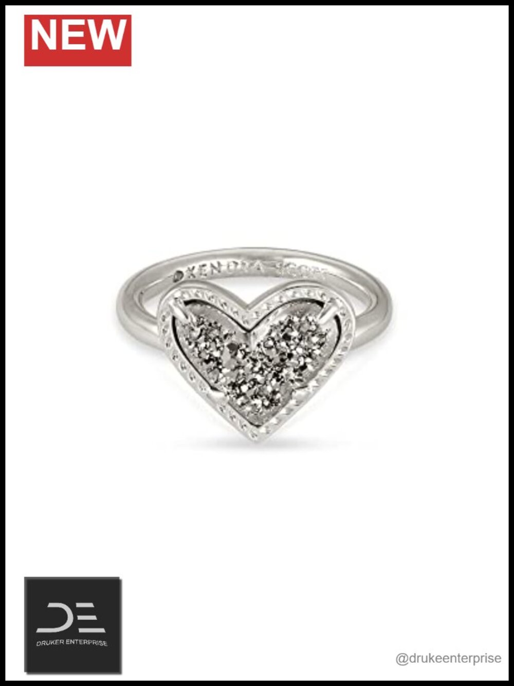 Silver Rhodium Plated Heart Drusy Band Ring Fashion Jewelry Gift